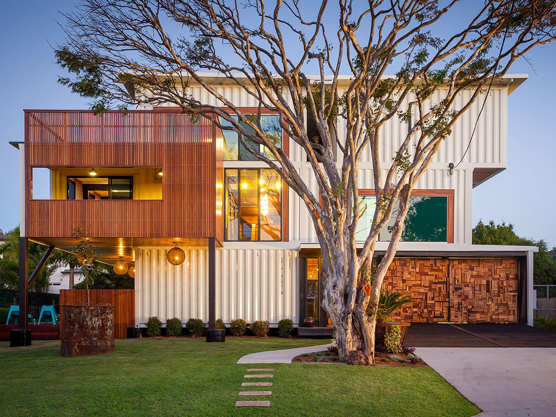 The striking frontage of one of Australia's most recognised container homes in Graceville, Queensland. Source: Diana Miller